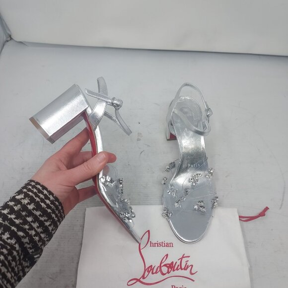 Christian Louboutin Queenie PVC Wedding Silver Jewel Sandal - Picture 1 of 13